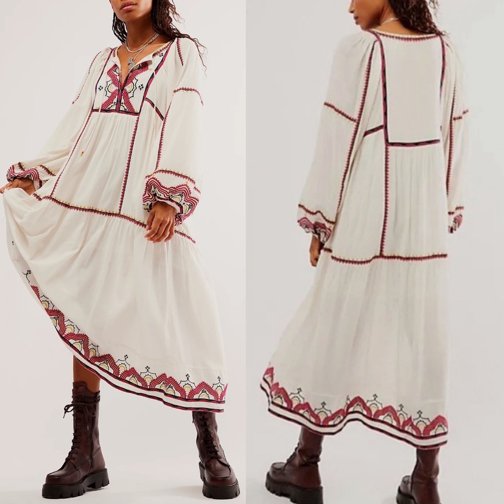 $198 Free People Small Maxi Dress Sweet Escape Midi Folklore Cottagecore Boho